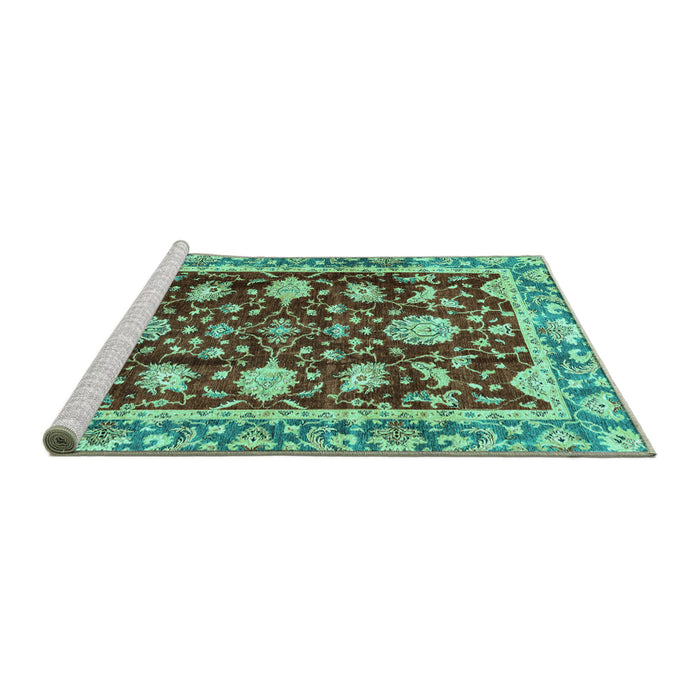 Sideview of Machine Washable Abstract Turquoise Modern Area Rugs, wshabs3240turq