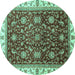 Round Machine Washable Abstract Turquoise Modern Area Rugs, wshabs3241turq