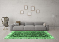 Machine Washable Abstract Emerald Green Modern Rug, wshabs3241emgrn