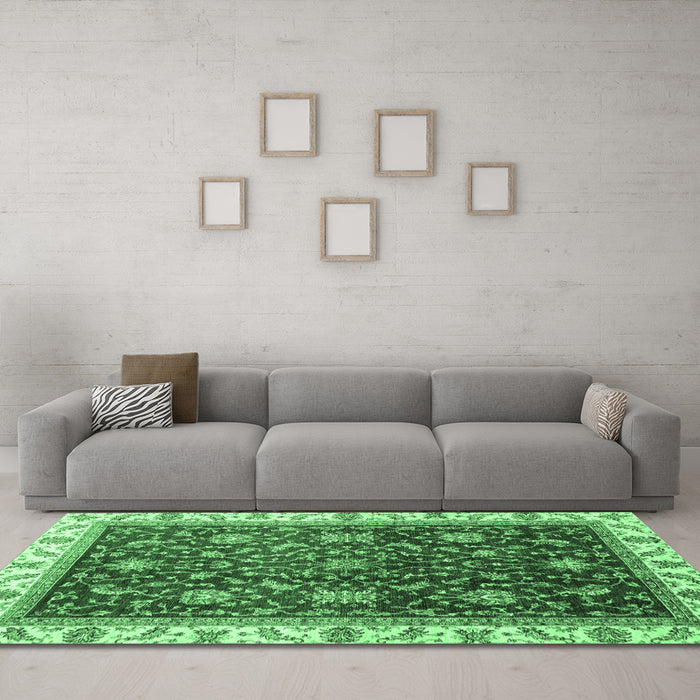 Machine Washable Abstract Emerald Green Modern Area Rugs in a Living Room,, wshabs3241emgrn