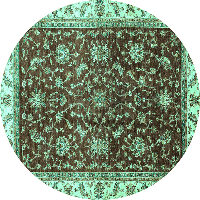 Round Abstract Turquoise Modern Rug, abs3241turq