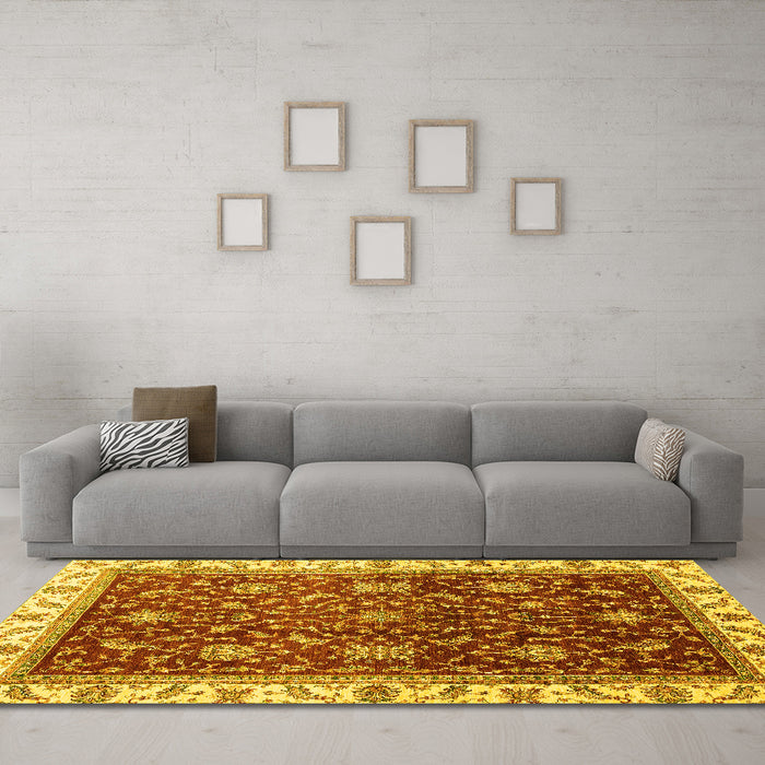 Machine Washable Abstract Yellow Modern Rug in a Living Room, wshabs3241yw