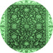 Round Machine Washable Abstract Emerald Green Modern Area Rugs, wshabs3241emgrn