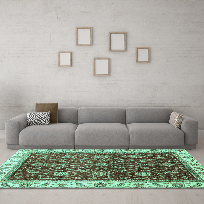 Machine Washable Abstract Turquoise Modern Area Rugs in a Living Room,, wshabs3241turq