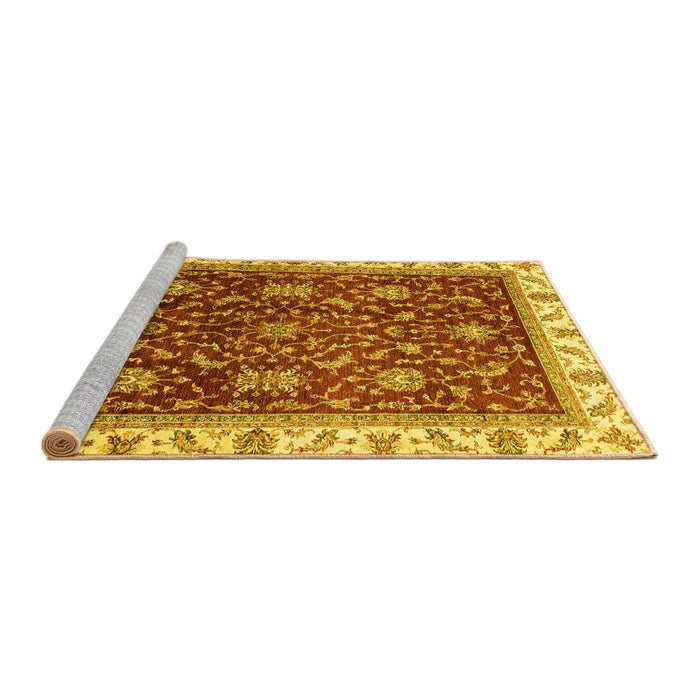 Sideview of Machine Washable Abstract Yellow Modern Rug, wshabs3241yw