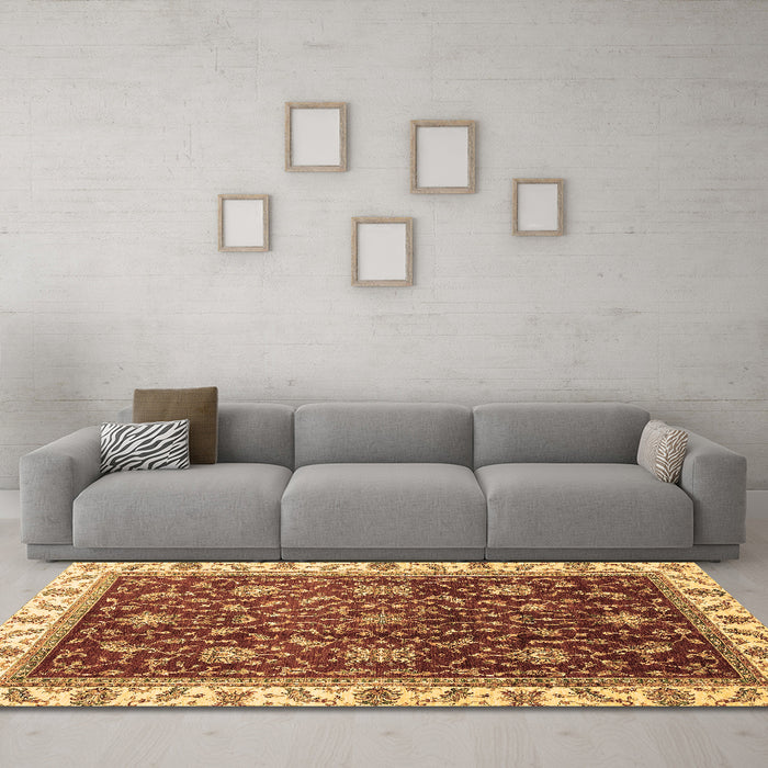 Machine Washable Abstract Brown Modern Rug in a Living Room,, wshabs3241brn