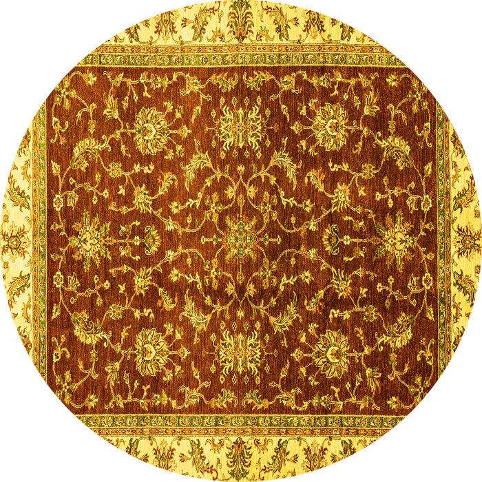 Round Machine Washable Abstract Yellow Modern Rug, wshabs3241yw