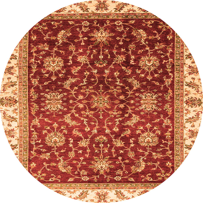 Round Machine Washable Abstract Orange Modern Area Rugs, wshabs3241org