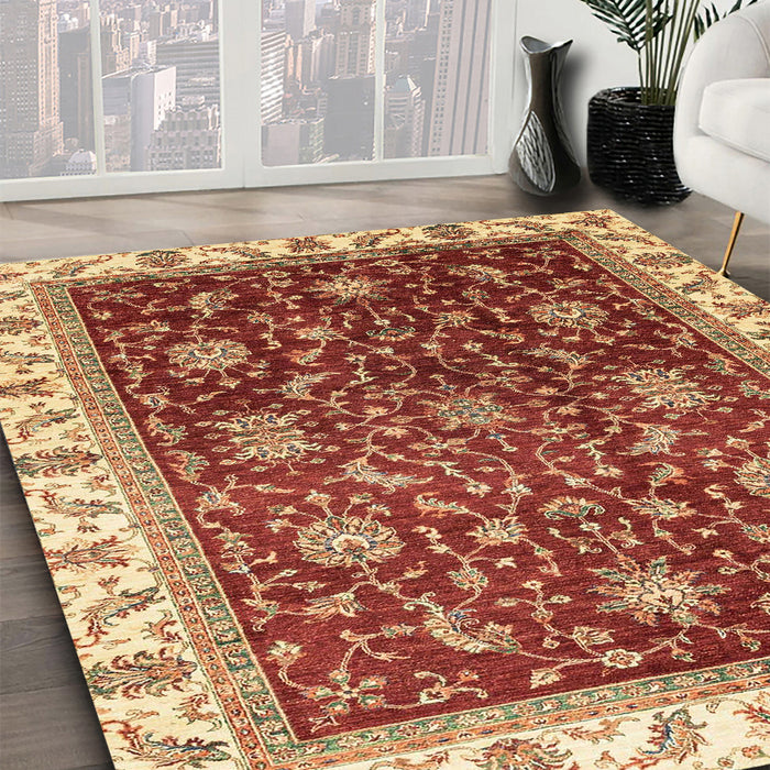 Machine Washable Abstract Red Rug in a Family Room, wshabs3241