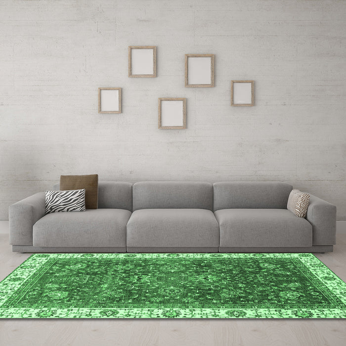 Machine Washable Abstract Emerald Green Modern Area Rugs in a Living Room,, wshabs3242emgrn