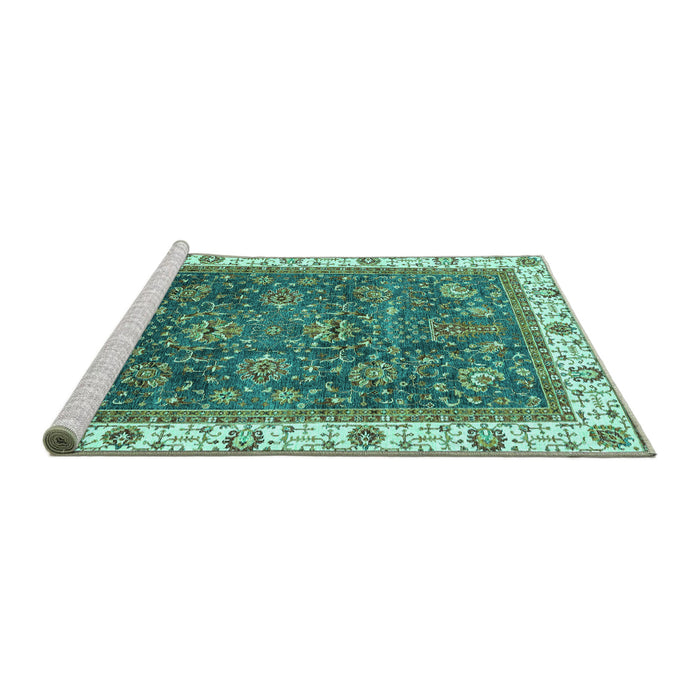 Sideview of Machine Washable Abstract Turquoise Modern Area Rugs, wshabs3242turq