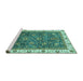 Sideview of Machine Washable Abstract Turquoise Modern Area Rugs, wshabs3242turq