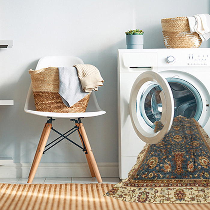 Machine Washable Abstract Brown Green Rug in a Washing Machine, wshabs3242