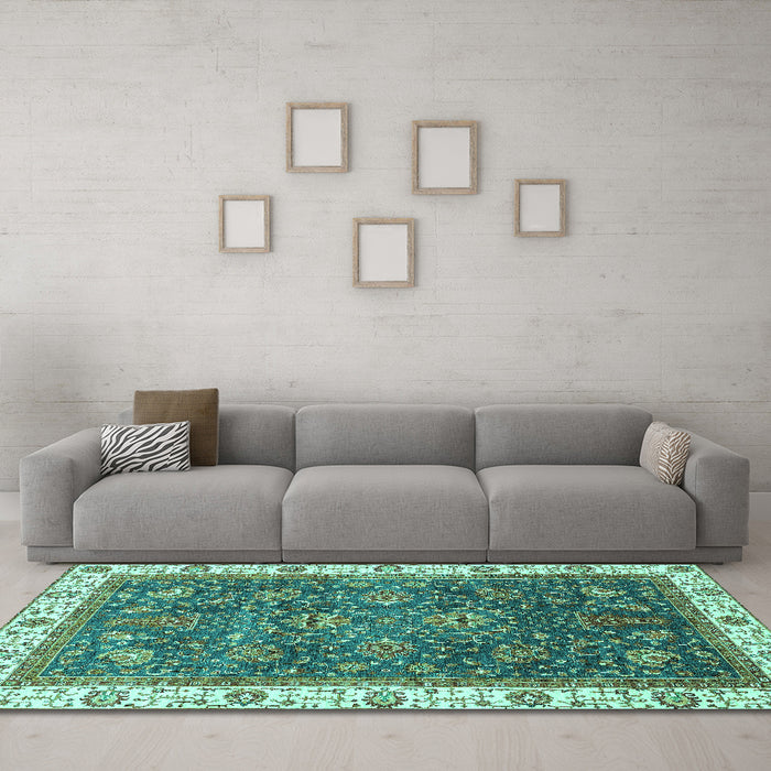 Machine Washable Abstract Turquoise Modern Area Rugs in a Living Room,, wshabs3242turq