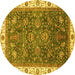 Round Abstract Yellow Modern Rug, abs3242yw