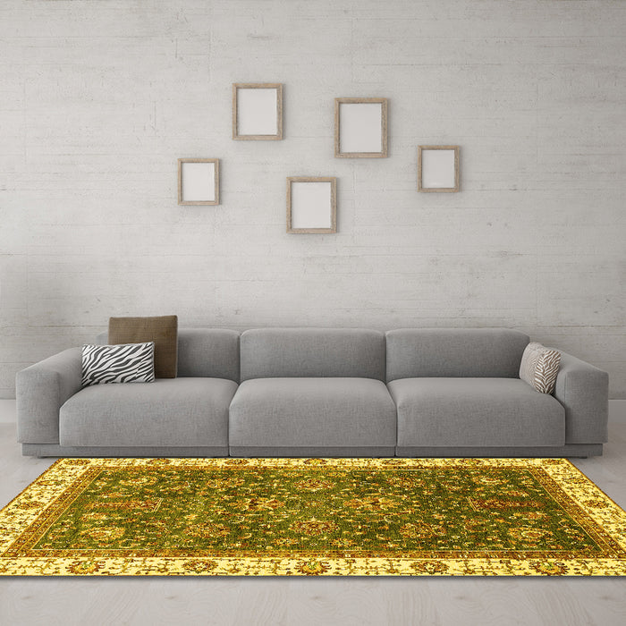 Machine Washable Abstract Yellow Modern Rug in a Living Room, wshabs3242yw