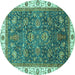 Round Abstract Turquoise Modern Rug, abs3242turq