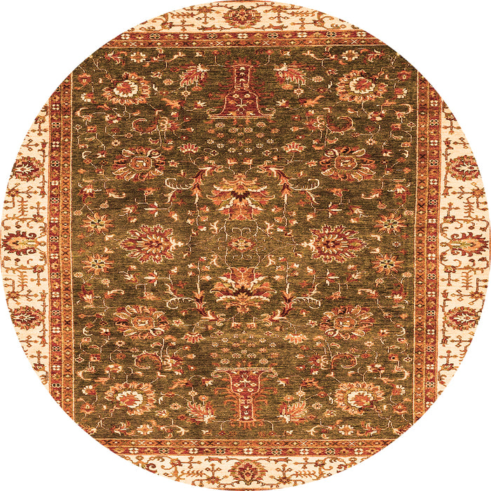 Round Machine Washable Abstract Orange Modern Area Rugs, wshabs3242org