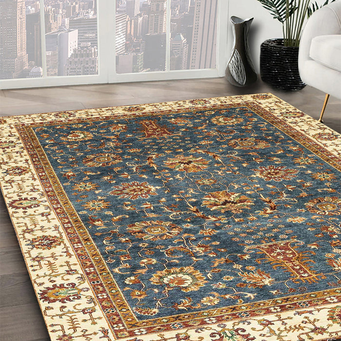 Machine Washable Abstract Brown Green Rug in a Family Room, wshabs3242