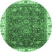 Round Machine Washable Abstract Emerald Green Modern Area Rugs, wshabs3242emgrn