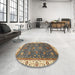 Round Machine Washable Abstract Brown Green Rug in a Office, wshabs3242