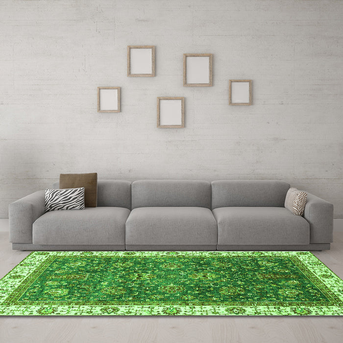 Machine Washable Abstract Green Modern Area Rugs in a Living Room,, wshabs3242grn