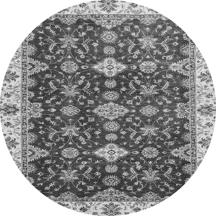Round Machine Washable Oriental Gray Traditional Rug, wshabs3243gry