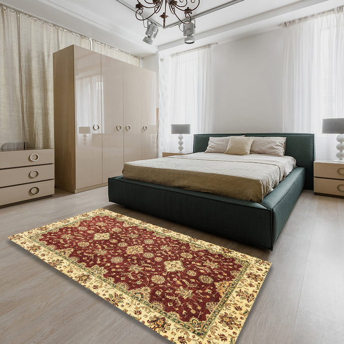 Abstract Red Oriental Rug in a Bedroom, abs3243