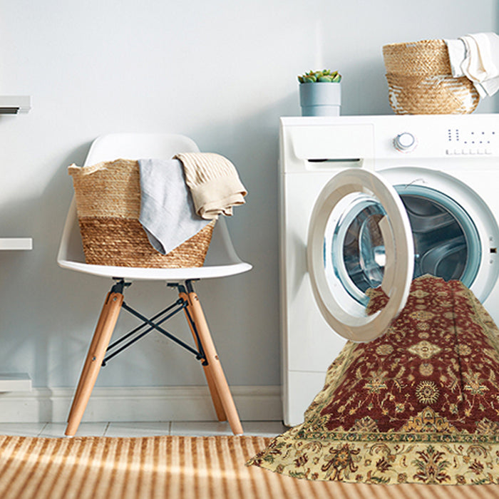 Machine Washable Abstract Tomato Red Rug in a Washing Machine, wshabs3243