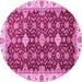 Round Machine Washable Oriental Pink Traditional Rug, wshabs3243pnk