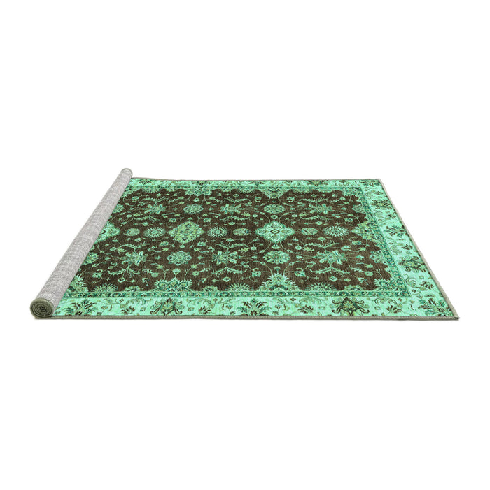 Sideview of Machine Washable Oriental Turquoise Traditional Area Rugs, wshabs3243turq