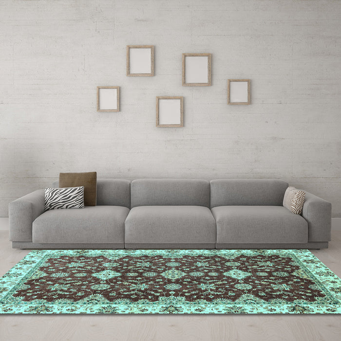 Machine Washable Oriental Light Blue Traditional Rug in a Living Room, wshabs3243lblu