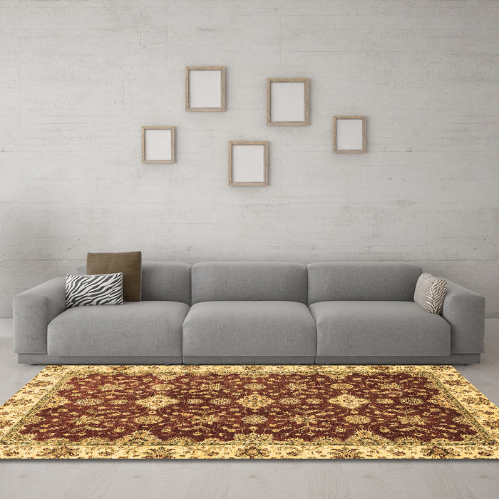 Machine Washable Oriental Brown Traditional Rug in a Living Room,, wshabs3243brn