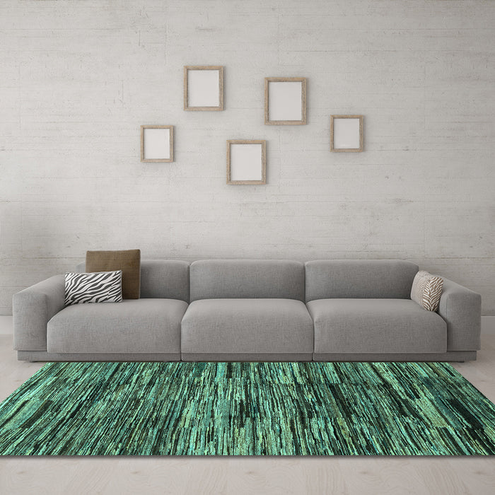 Machine Washable Abstract Turquoise Modern Area Rugs in a Living Room,, wshabs3244turq