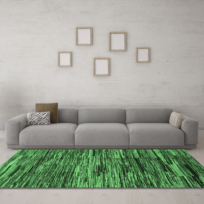 Machine Washable Abstract Emerald Green Modern Area Rugs in a Living Room,, wshabs3244emgrn