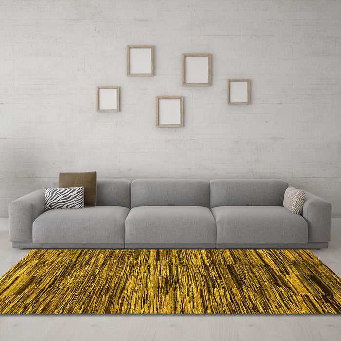 Machine Washable Abstract Yellow Modern Rug in a Living Room, wshabs3244yw