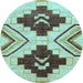 Round Machine Washable Southwestern Light Blue Country Rug, wshabs3246lblu