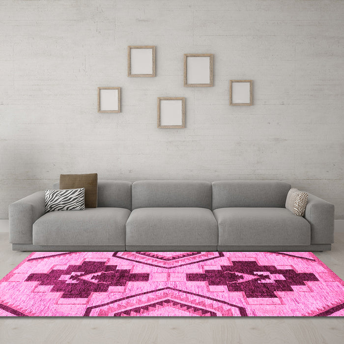 Machine Washable Southwestern Pink Country Rug in a Living Room, wshabs3246pnk