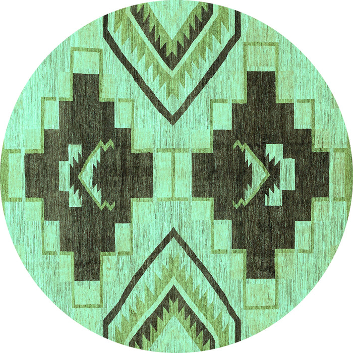 Round Machine Washable Southwestern Turquoise Country Area Rugs, wshabs3246turq