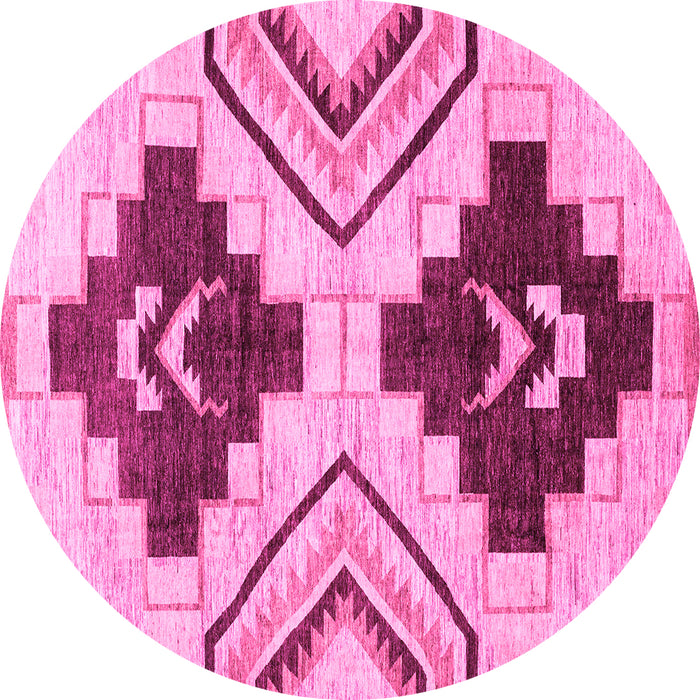 Round Machine Washable Southwestern Pink Country Rug, wshabs3246pnk