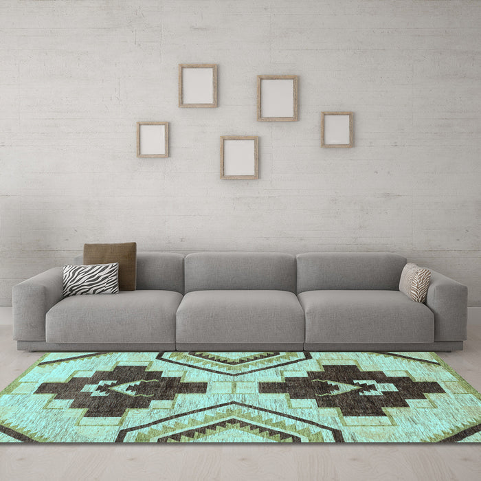 Machine Washable Southwestern Light Blue Country Rug in a Living Room, wshabs3246lblu