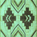 Square Machine Washable Southwestern Turquoise Country Area Rugs, wshabs3246turq