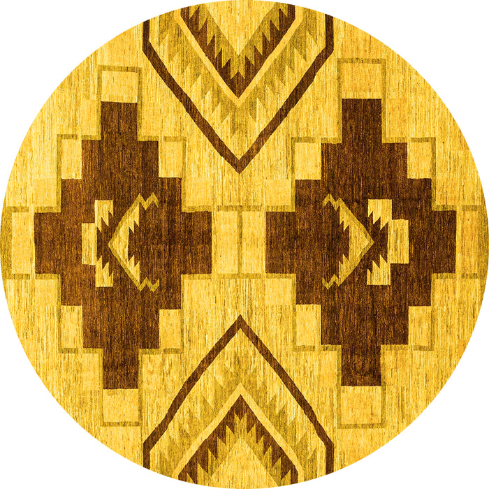 Round Southwestern Yellow Country Rug, abs3246yw