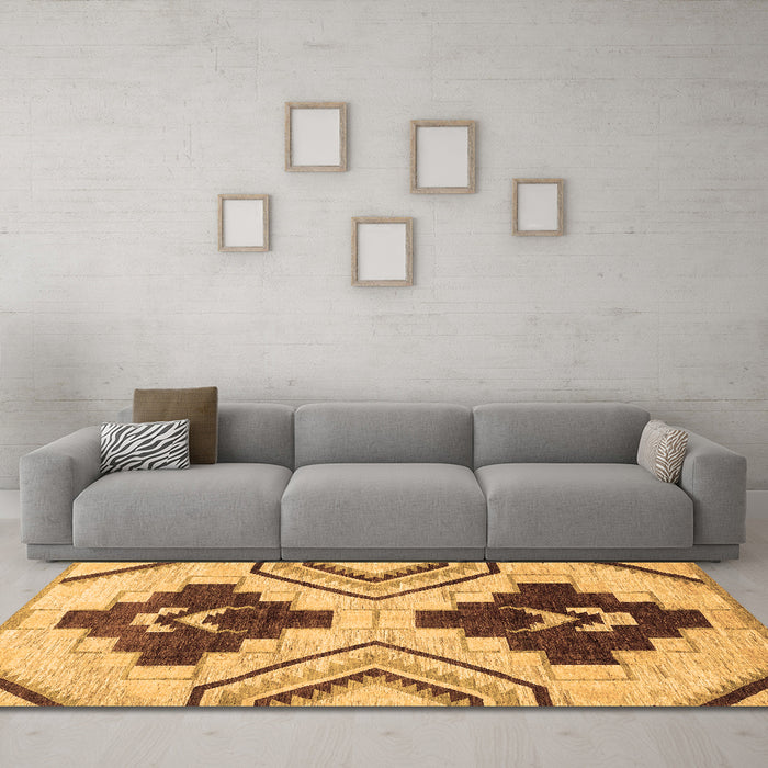 Machine Washable Southwestern Brown Country Rug in a Living Room,, wshabs3246brn