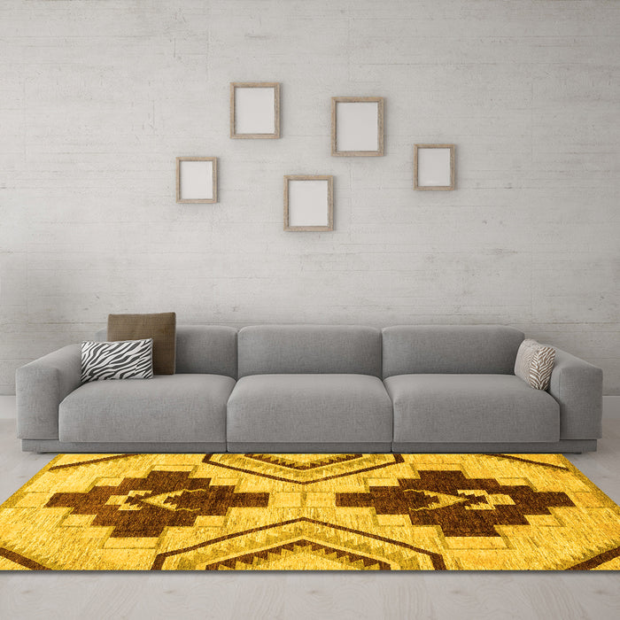 Machine Washable Southwestern Yellow Country Rug in a Living Room, wshabs3246yw