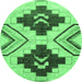 Round Machine Washable Southwestern Emerald Green Country Area Rugs, wshabs3246emgrn