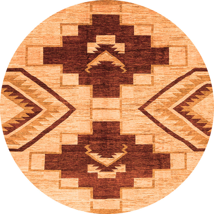 Round Machine Washable Southwestern Orange Country Area Rugs, wshabs3246org