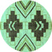 Round Southwestern Turquoise Country Rug, abs3246turq