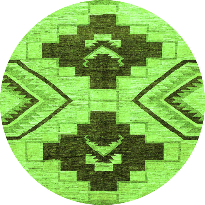 Round Southwestern Green Country Rug, abs3246grn