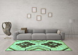 Machine Washable Southwestern Turquoise Country Area Rugs in a Living Room,, wshabs3246turq